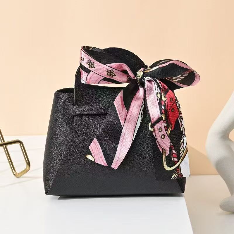 Creative small leather bag dopamine color souvenir simple ribbon folding small bag light luxury candy bag creative niche gift packaging bag