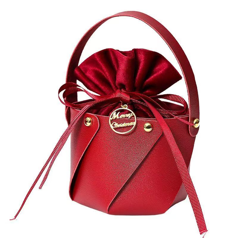Christmas packing Mini Bucket Bag  Leather hand-held apple packaging bag, Ping An fruit, Christmas gift