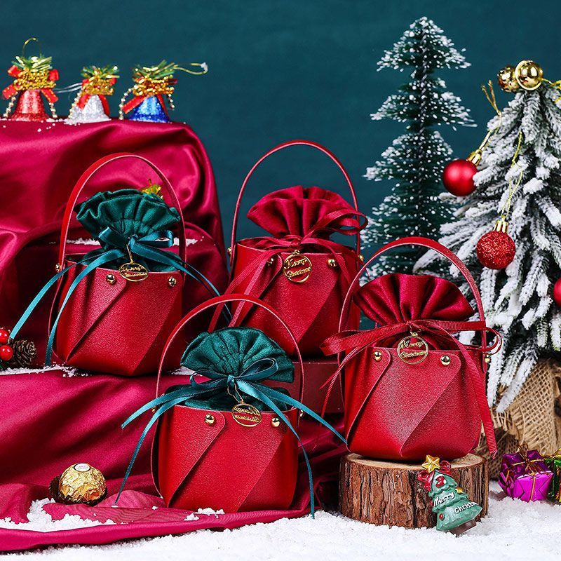 Christmas packing Mini Bucket Bag  Leather hand-held apple packaging bag, Ping An fruit, Christmas gift