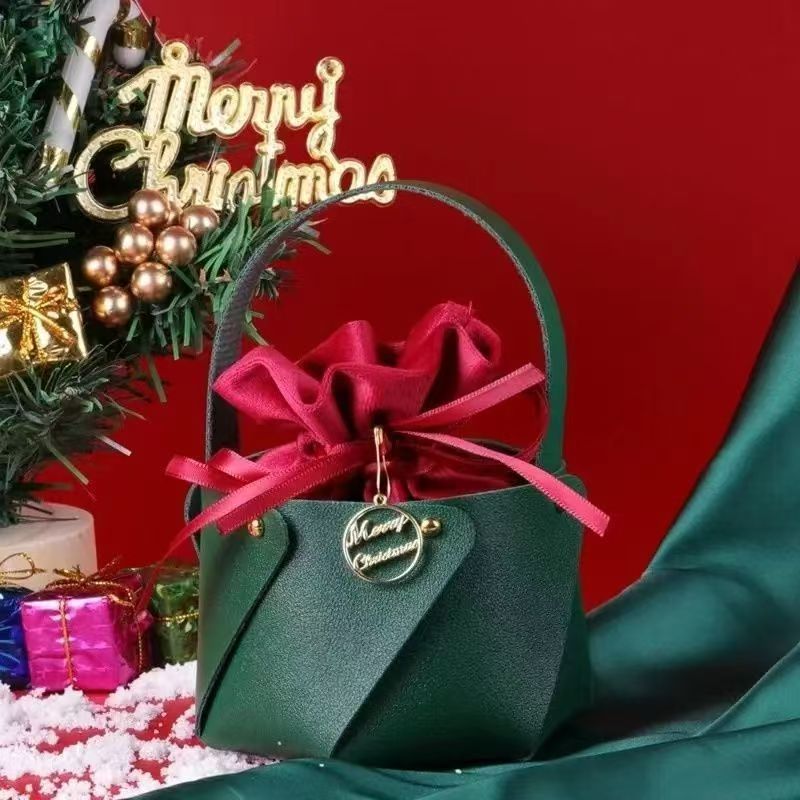 Christmas packing Mini Bucket Bag  Leather hand-held apple packaging bag, Ping An fruit, Christmas gift