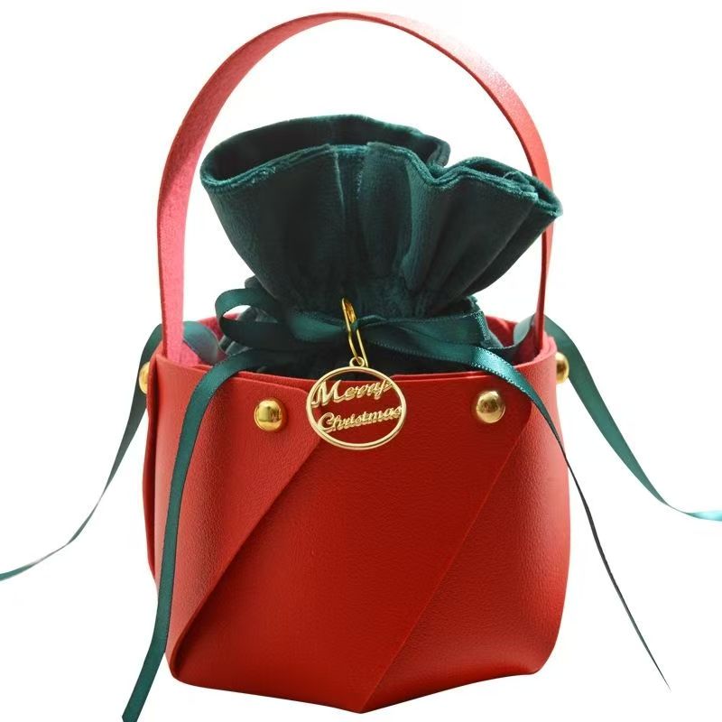 Christmas packing Mini Bucket Bag  Leather hand-held apple packaging bag, Ping An fruit, Christmas gift