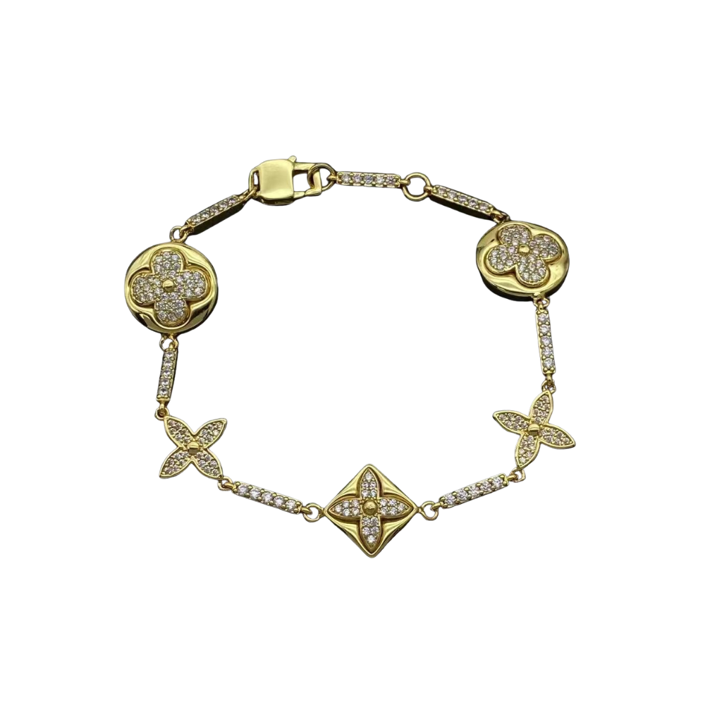 L&V bracelet with glittery diamond plain gold /plain silver high quality waterproof jewelry