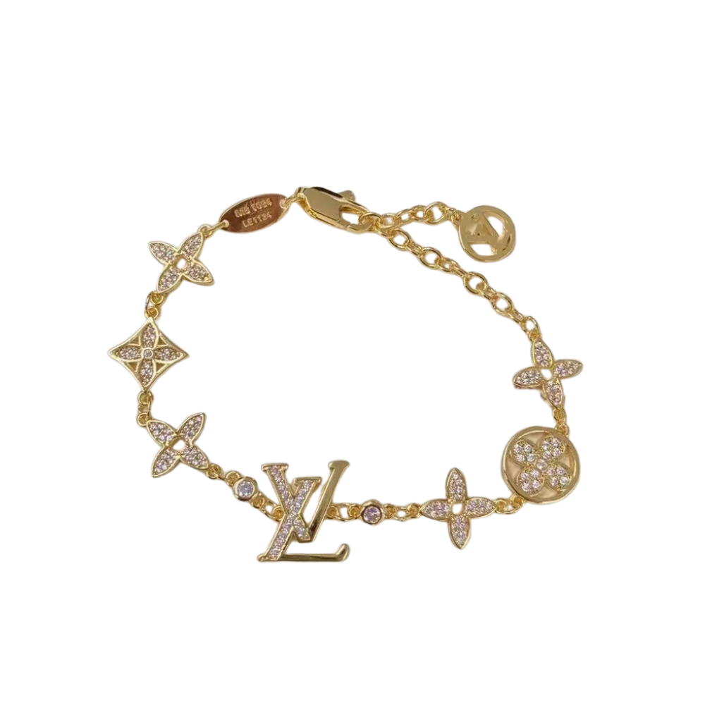 L&V bracelet with diamond plain gold /plain silver with stamp high quality never fade jewelry