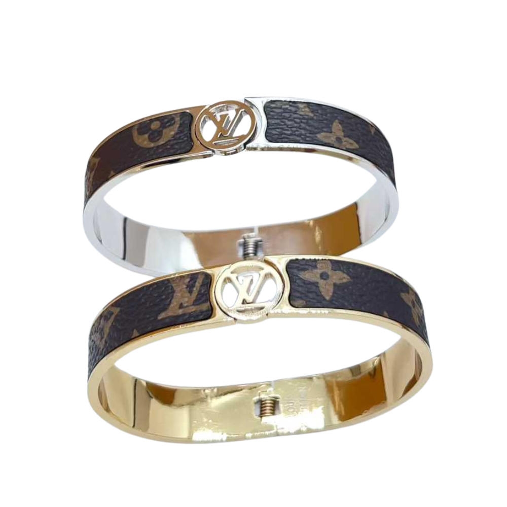 L&V leather bangle gold / silver high quality hollow out bracelet jewelry