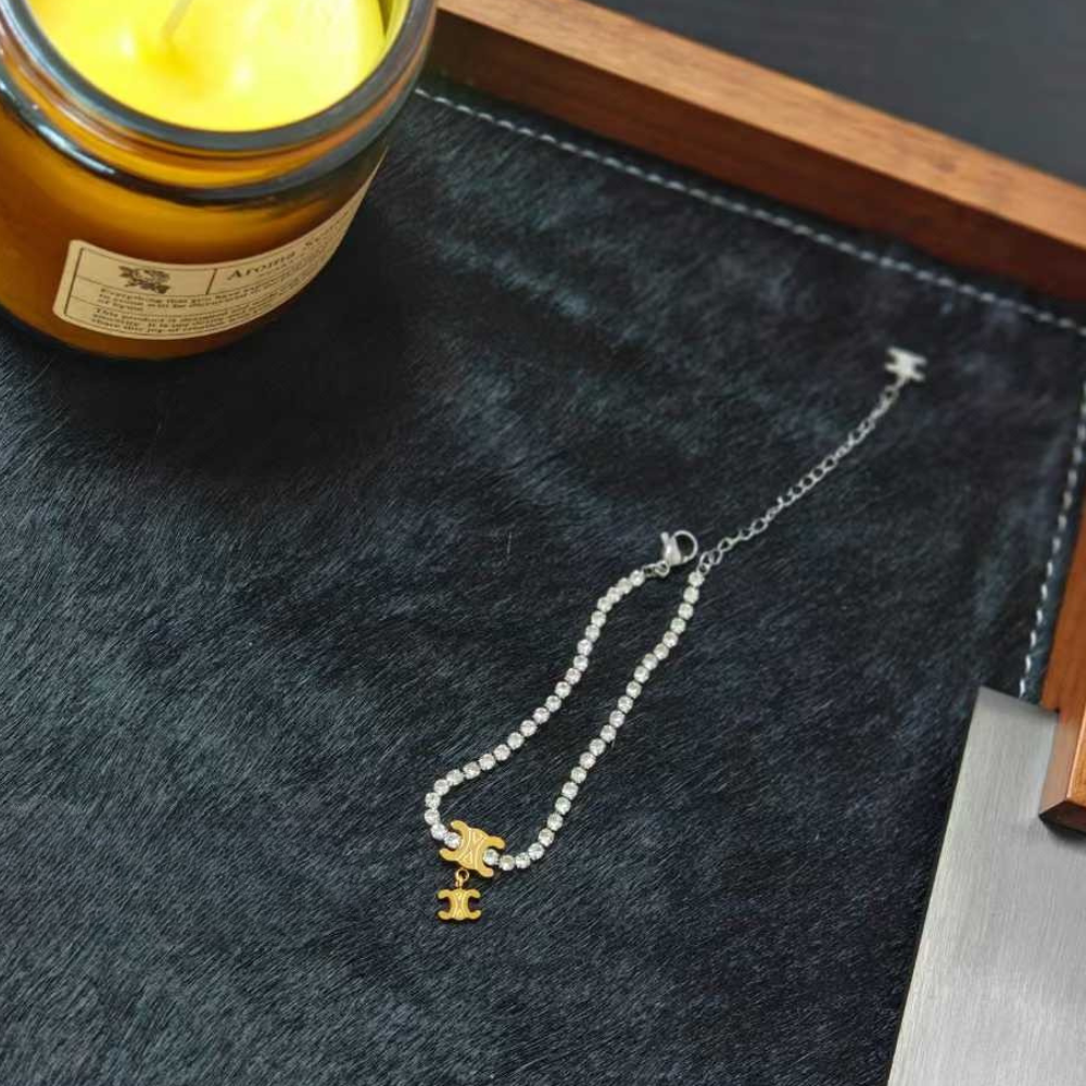 C&eline set with diamond necklace & bracelet in silver with stone never fade jewelry