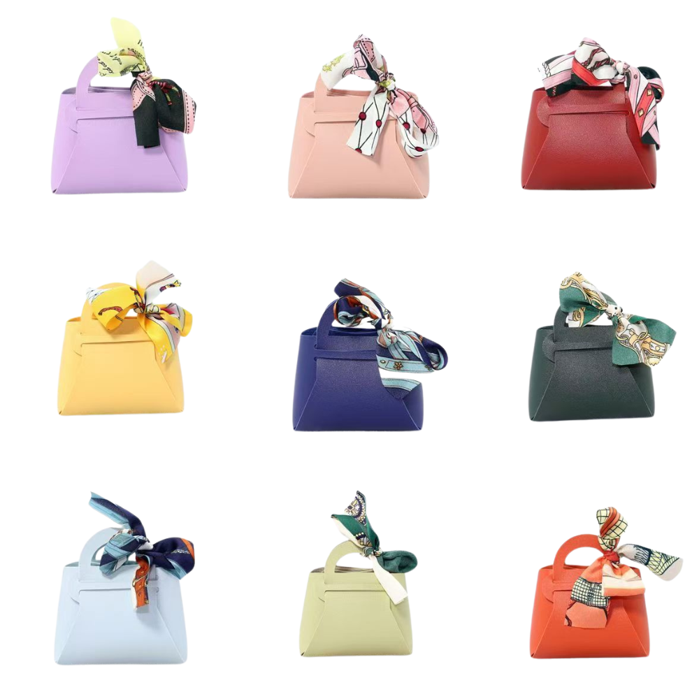 Creative small leather bag dopamine color souvenir simple ribbon folding small bag light luxury candy bag creative niche gift packaging bag