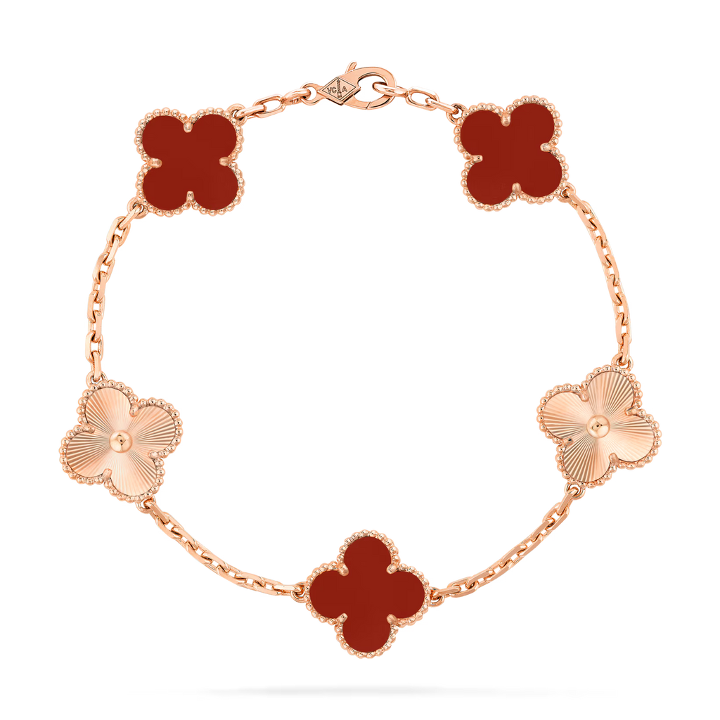 V&CA red clover and gold 5 motifs real 18K gold plated stainless steel  Waterproof, non fading with stamp