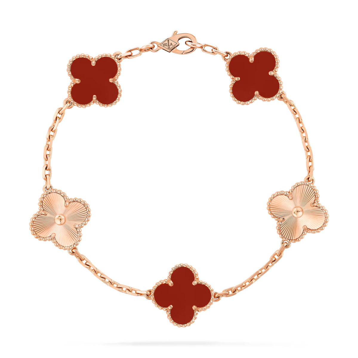 V&CA red clover and gold 5 motifs real 18K gold plated stainless steel  Waterproof, non fading with stamp