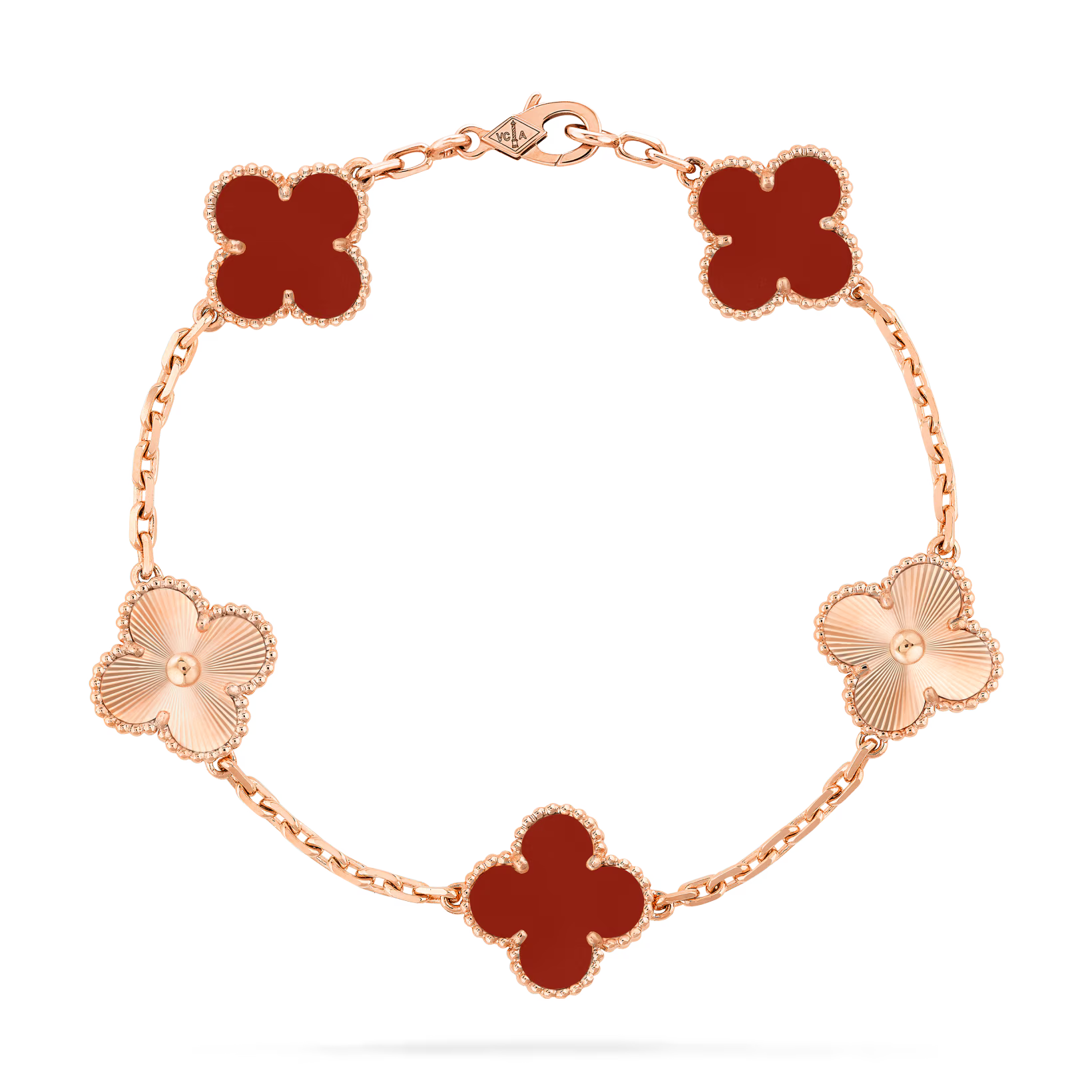 V&CA red clover and gold 5 motifs real 18K gold plated stainless steel  Waterproof, non fading with stamp