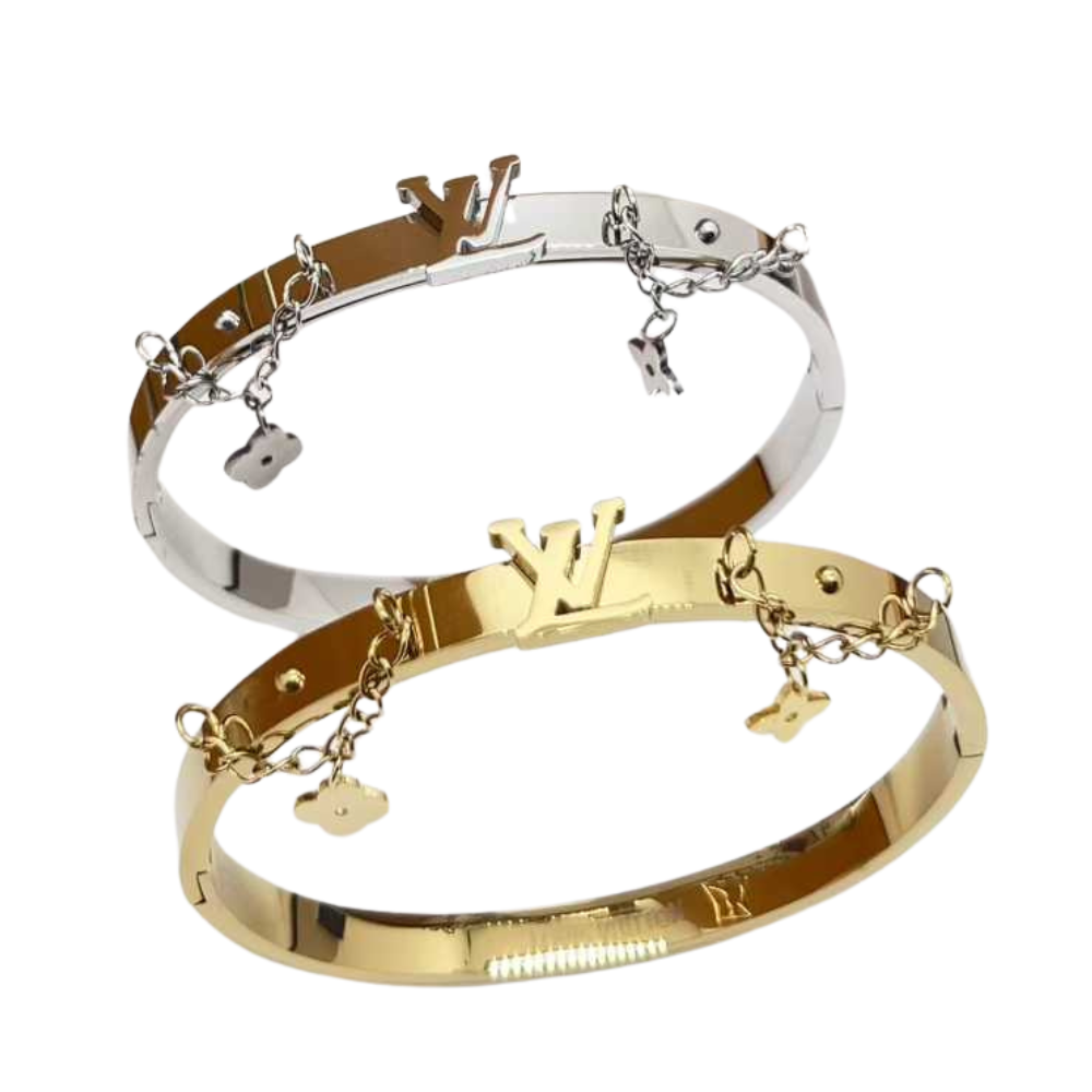 L&V bangle plain gold /plain silver high quality bracelet lovely dangle jewelry