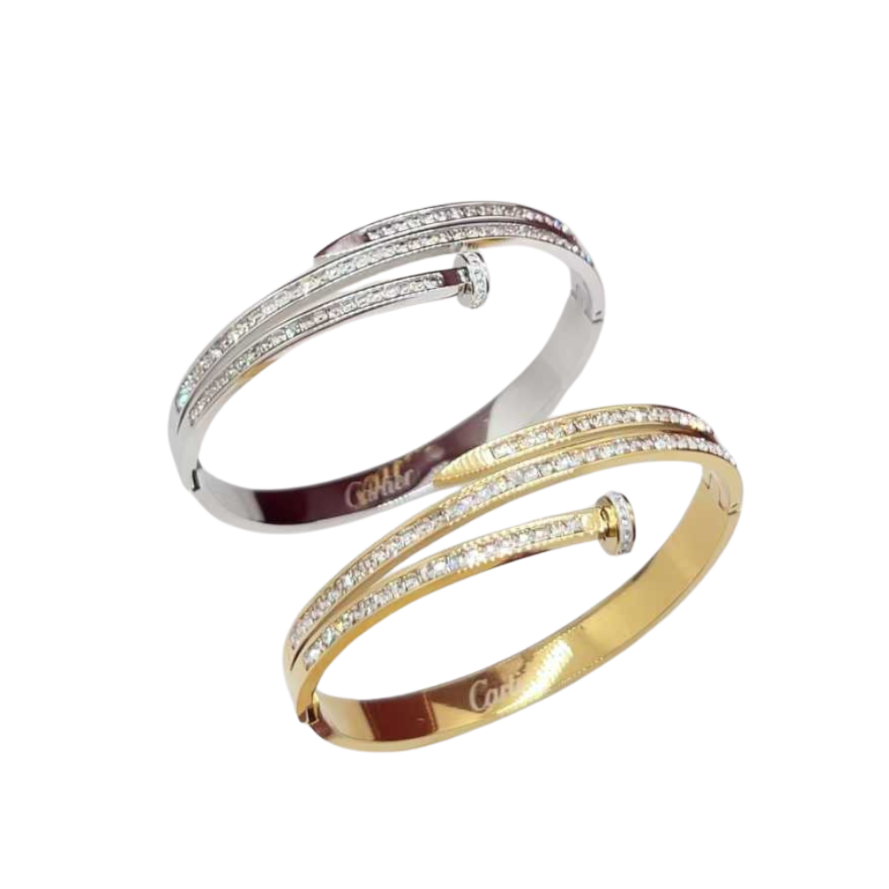 C&T row diamond nail bangle gold / silver with stone waterproof bracelet with stamp jewelry