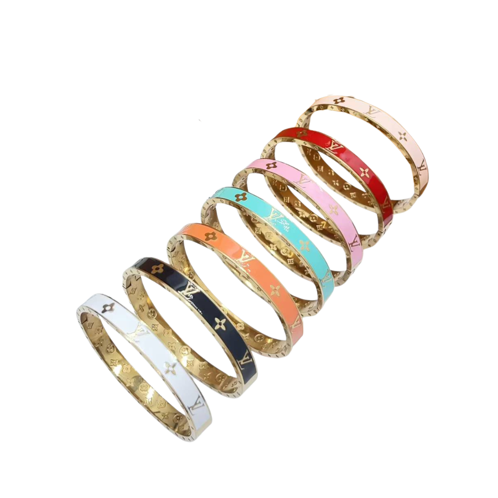 L&V multi color bangle in gold HQ with stamp bracelet never fade jewelry