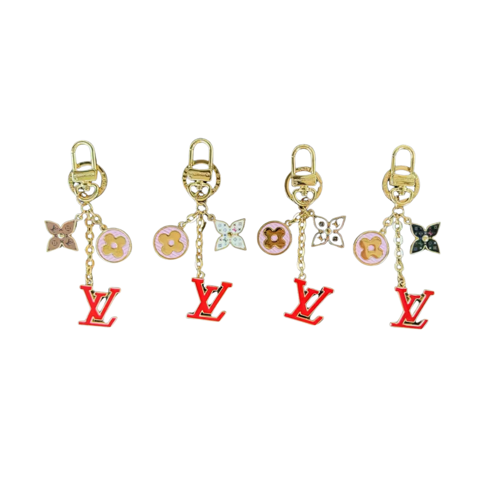 L&V multi color with red letter keychains, bag charm, car key, house kay, earphone case decoration with stamp