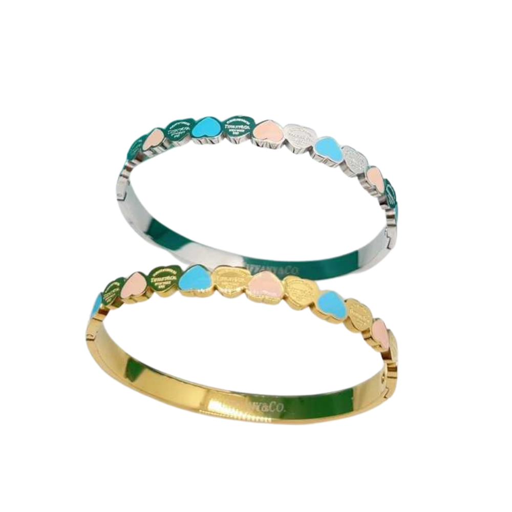 Bangle with love with heart in gold /silver waterproof bracelet with pink and blue jewelry