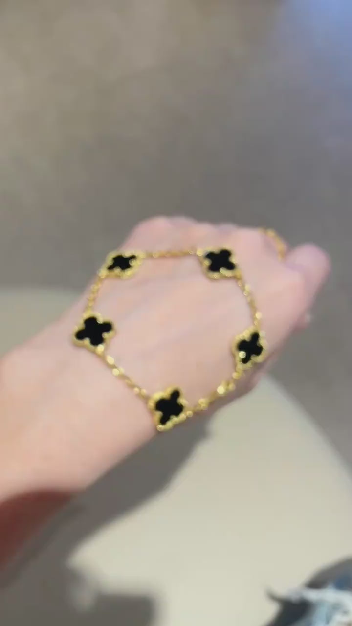 V&CA 18K yellow Gold Plated with stamp,Laser sensation gold Bracelet, Lucky Link Bracelets Double-Sided Adjustable Design Jewelry for Women Girls Christmas Valentine's Day