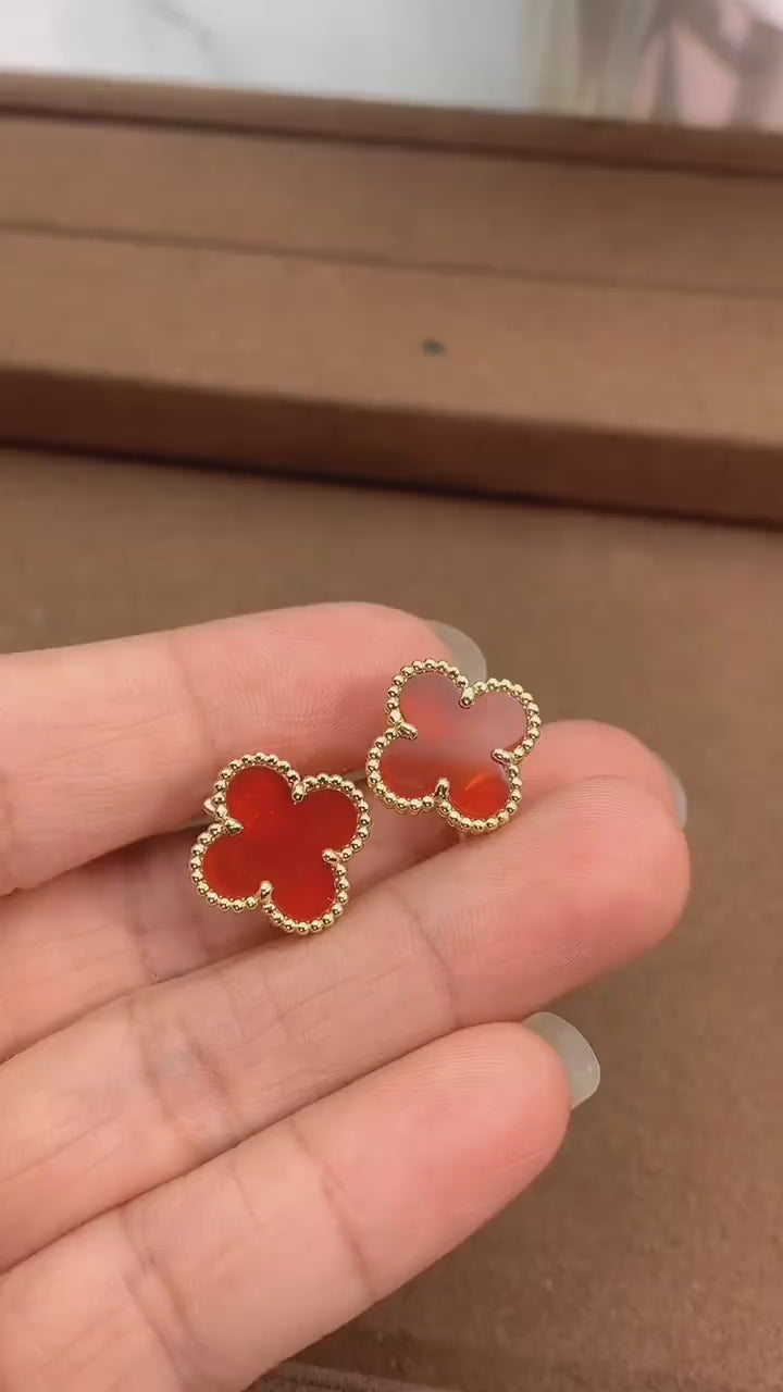 Stainless steel with 3 layers 18K yellow gold plated Carnelian red stone earring